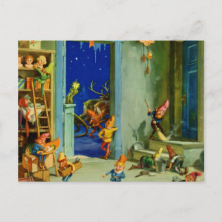 Santa's Elves Working at His North Pole Workshop Holiday Postcard
