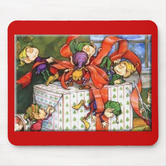 Santa's Elves Wrapping Gift Mouse Pad