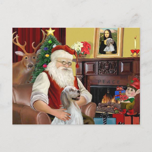 Santa's English Setter Holiday Postcard (Front)