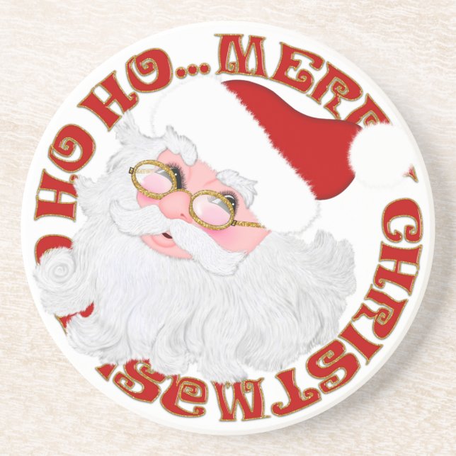 Santa's Face Circle-Sandstone Coaster (Front)