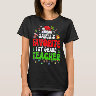 Santa's Favorite 1st Grade Teacher Christmas Santa T-Shirt