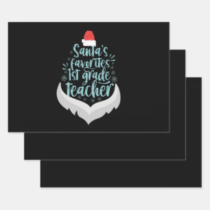 Santa's Favorite 1st Grade Teacher Funny Christmas Wrapping Paper Sheets