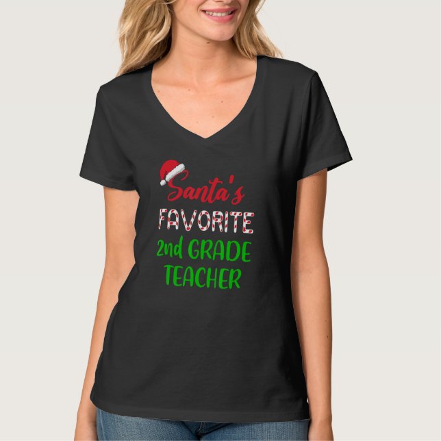 Santas Favorite 2nd Grade Teacher     Chritsmas T-Shirt (Front)