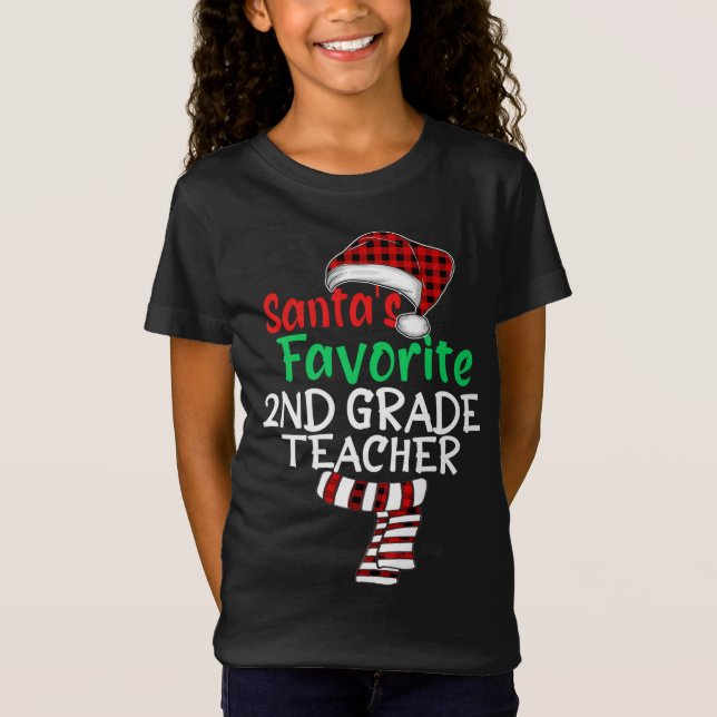 Santa's Favorite 2nd Grade Teacher Xmas Santa Red  T-Shirt (Front)