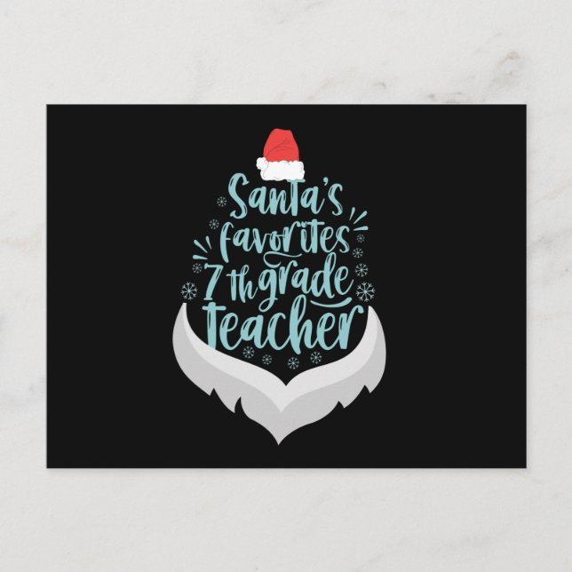 Santa's Favorite 7th Grade Teacher Funny Christmas Postcard (Front)