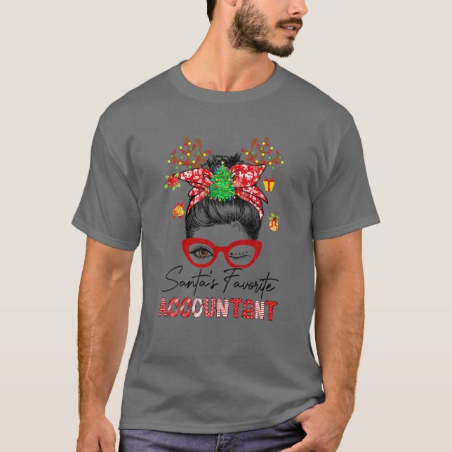 Santa's Favorite Accountant - Accountant Messy Bun T-Shirt (Front)