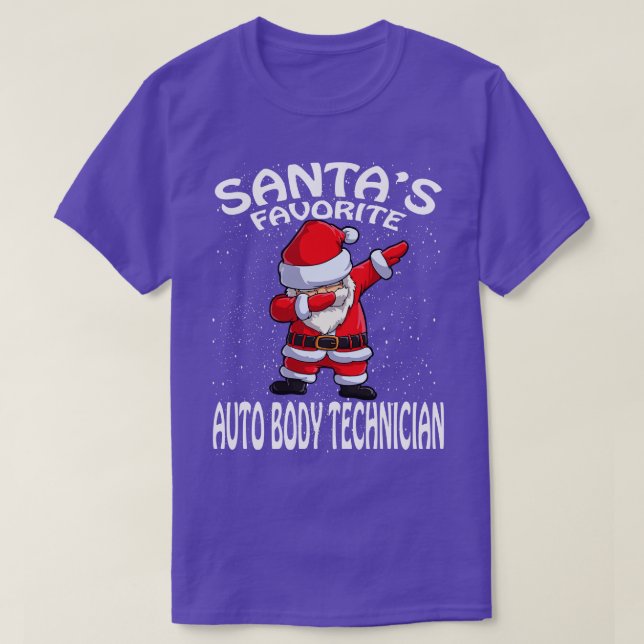 Santas Favorite Auto Body Technician Christmas T-Shirt (Design Front)