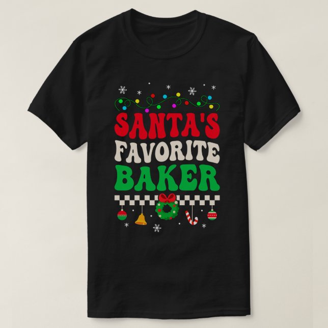 Santas Favorite Baker Retro Christmas T-Shirt (Design Front)