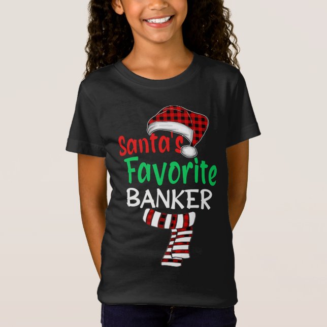 Santa's Favorite Banker Christmas Santa Red Plaid  T-Shirt (Front)