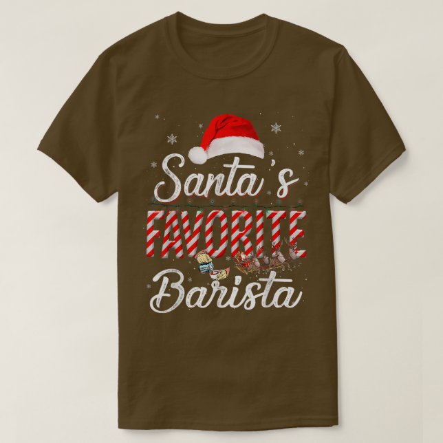 Santa's Favorite Barista Hat Light In Snow Santa C T-Shirt (Design Front)