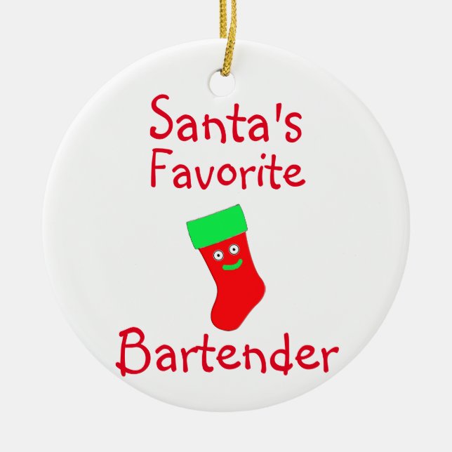 Santa's Favorite Bartender Ceramic Ornament (Front)