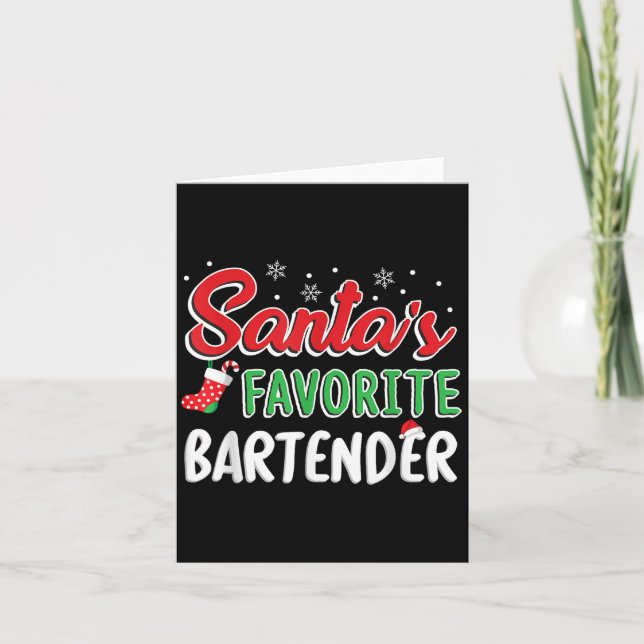 Santa's Favorite Bartender T Shirt Cute Xmas Party Card (Front)