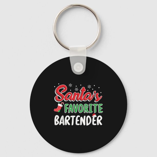 Santa's Favorite Bartender T Shirt Cute Xmas Party Keychain (Front)