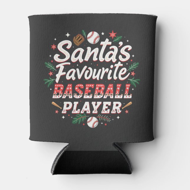 Santa's Favorite Baseball Player Christmas Tree Can Cooler (Front)