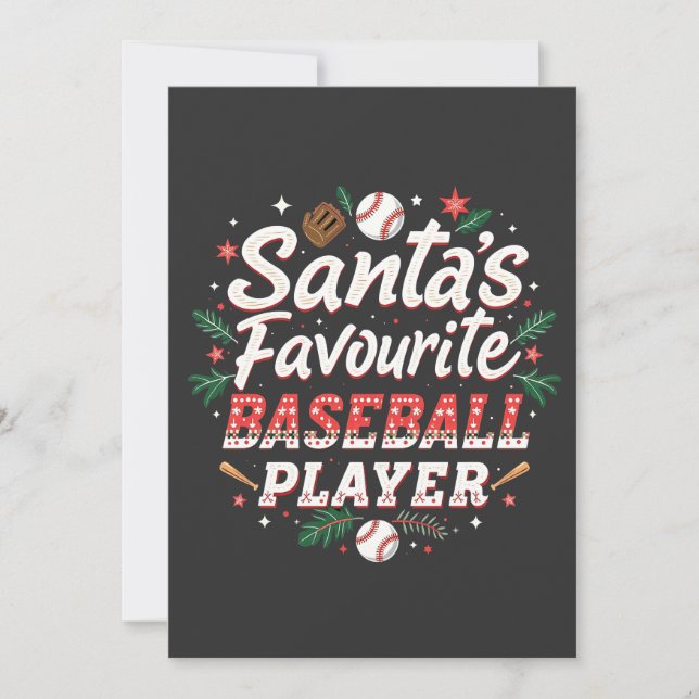Santa's Favorite Baseball Player Christmas Tree Invitation (Front)