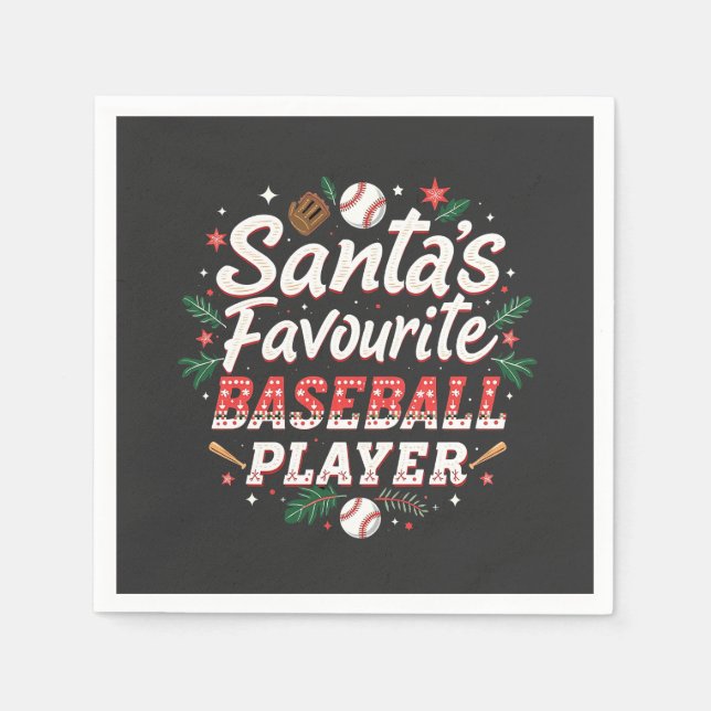 Santa's Favorite Baseball Player Christmas Tree Napkins (Front)