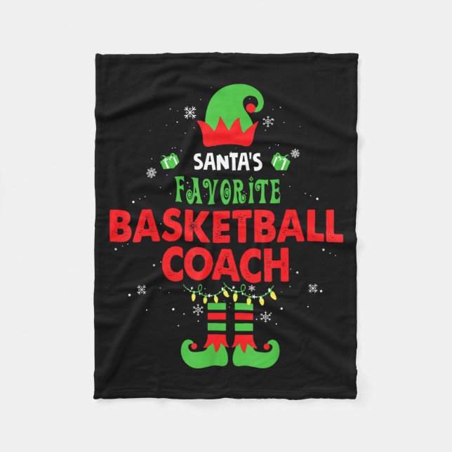 Santa's Favorite Basketball Coach Funny Elf Family Fleece Blanket (Front)