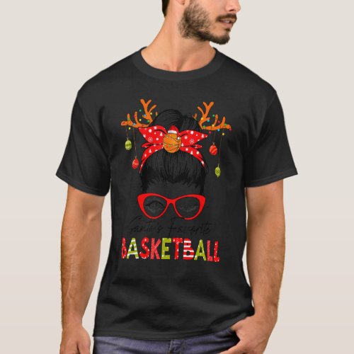 Santas Favorite Basketball Xmas Messy Bun Santa H T_Shirt