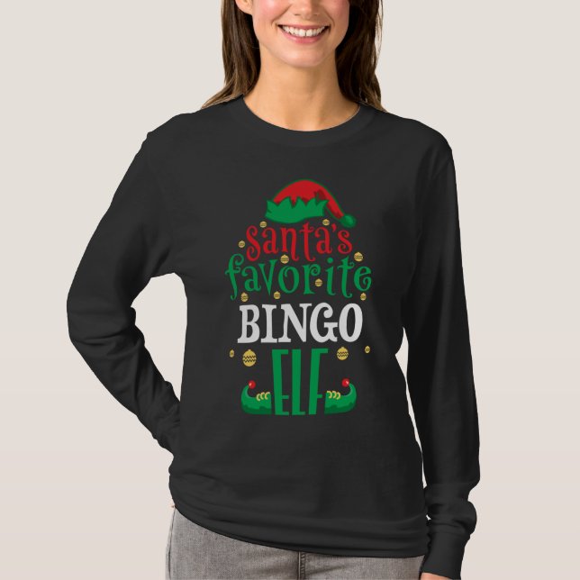 Santa's Favorite Bingo Elf Christmas Matching T-Shirt (Front)
