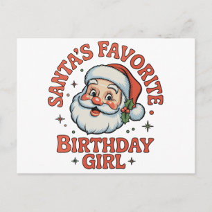 Santa's Favorite Birthday Girl Retro Christmas Holiday Postcard