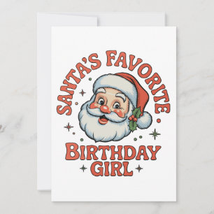 Santa's Favorite Birthday Girl Retro Christmas Invitation