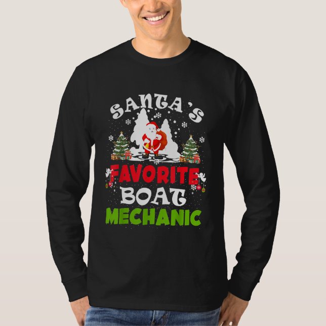 Santas Favorite Boat Mechanic Christmas Vacation T-Shirt (Front)