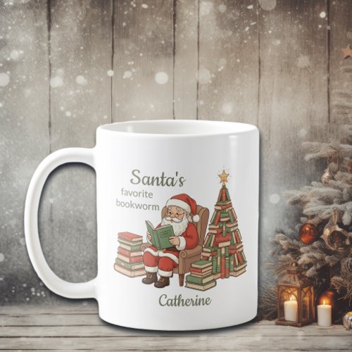 Santa's Favorite Bookworm Book Christmas Tree  Coffee Mug