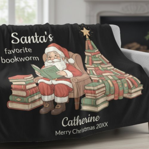 Santa's Favorite Bookworm Christmas Name And Year  Fleece Blanket