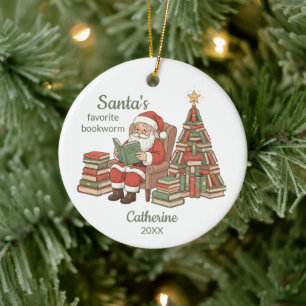Santa's Favorite Bookworm Name And Year Ceramic Ornament