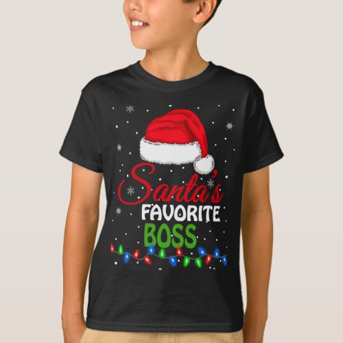 Santas Favorite Boss Santa Hat Lights Funny Chri T_Shirt