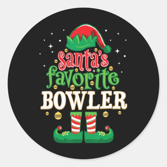 Santa's Favorite Bowler Christmas Matching Bowling Classic Round Sticker (Front)