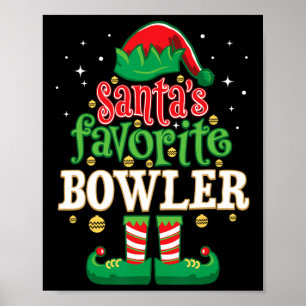 Santa's Favorite Bowler Christmas Matching Bowling Poster