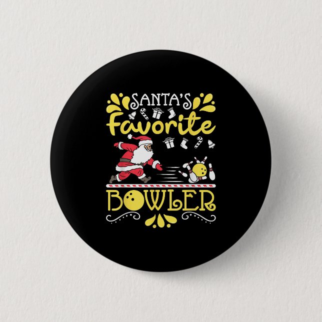 Santa's Favorite Bowler Santa Claus Bowling Christ Button (Front)
