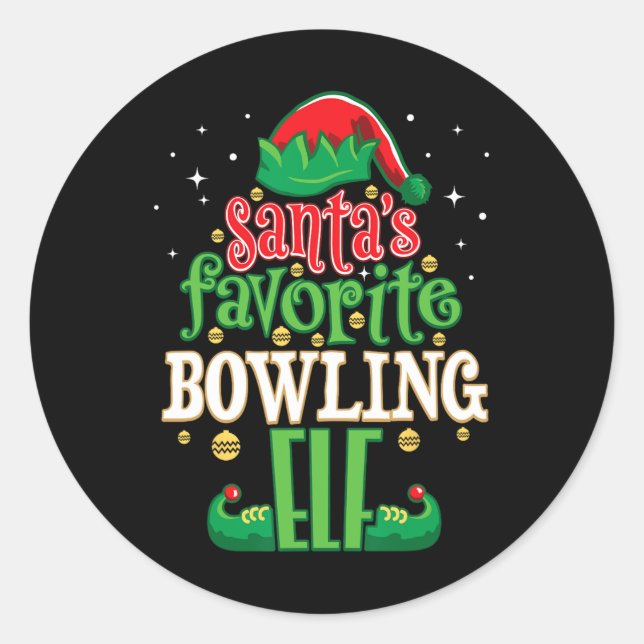 Santa's Favorite Bowling Elf Christmas Matching Bo Classic Round Sticker (Front)