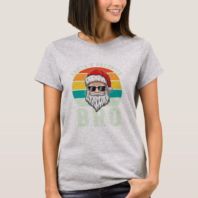Santa's Favorite Bro Brother Boys Funny Christmas T-Shirt (Front)