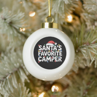 Santa's Favorite Camper Christmas Lights Hat Xmas Ceramic Ball Christmas Ornament
