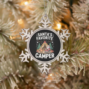 Santa's Favorite Camper Christmas Tent Campfire Snowflake Pewter Christmas Ornament