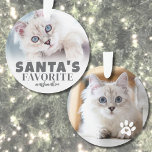 Santa's Favorite Cat Photo Christmas Ornament<br><div class="desc">Personalized "Santa's Favorite" Cat Photo Ornament. Add a playful touch to your holiday decor with this cute and funny cat ornament, perfect for celebrating a mischievous kitten or sassy kitty. The front reads "Santa's Favorite" along with your cat's name, capturing your feline’s unique charm. There's also space for a photo...</div>