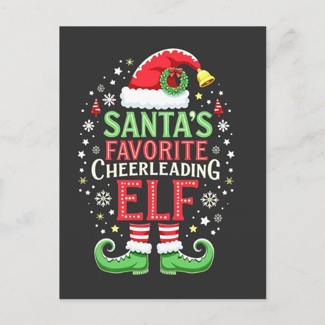 Santa's Favorite Cheerleading Elf Family Matching  Announcement Postcard (Front)