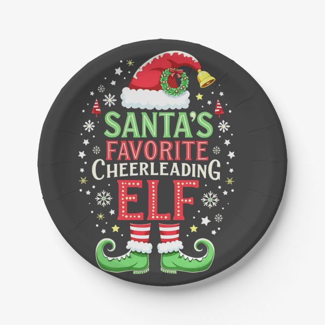 Santa's Favorite Cheerleading Elf Family Matching  Paper Plates (Front)