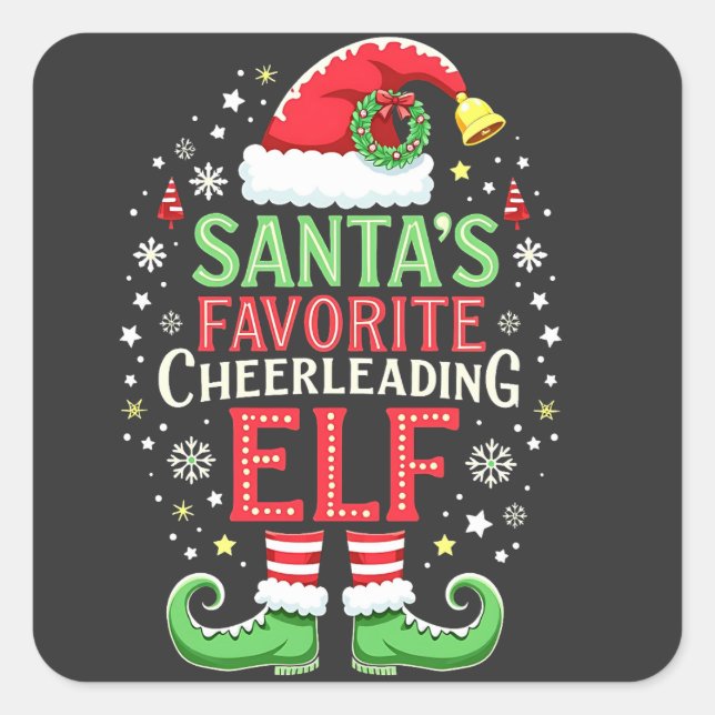 Santa's Favorite Cheerleading Elf Family Matching  Square Sticker (Front)