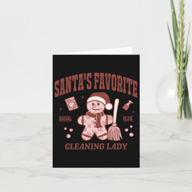 Santa's Favorite Cleaning Lady Christmas Retro Hou Card (Front)