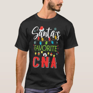 Santa's Favorite CNA Nurse Xmas Light Santa Hat Ch T-Shirt