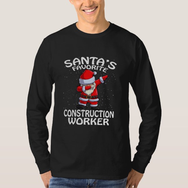 Santa's Favorite Construction Worker Christmas  T-Shirt (Front)