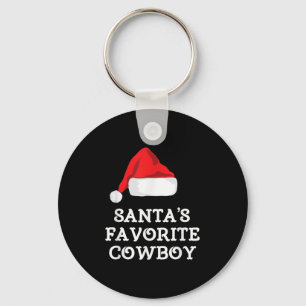 Santa's Favorite Cowboy Christmas Hat Funny Xmas Keychain