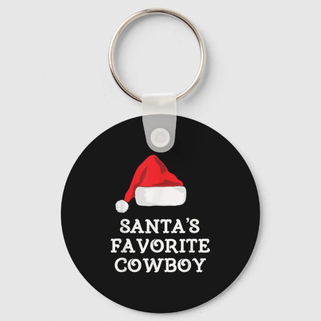 Santa's Favorite Cowboy Christmas Hat Funny Xmas  Keychain (Front)