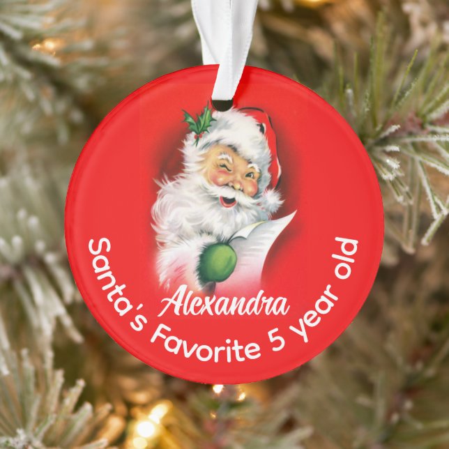 Santa's Favorite Custom Personalized Kids Name Age Ornament (Tree)