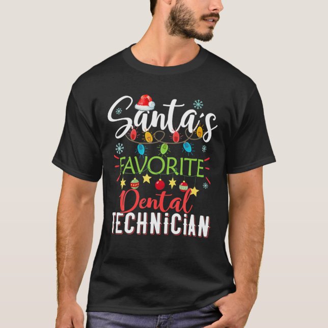 Santa's Favorite Dental Technician Light Santa Hat T-Shirt (Front)