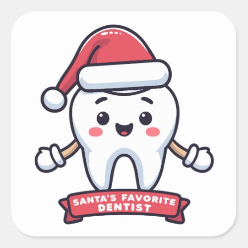 Santas Favorite Dentist Cute Tooth Christmas Square Sticker