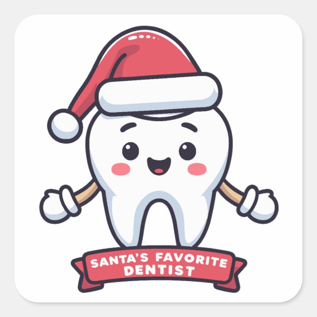 Santa's Favorite Dentist Cute Tooth Christmas Square Sticker (Front)